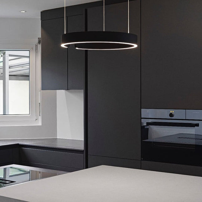 Dual-Ring Pendant Light | Adjustable Height LED Hanging Light with Warm White Glow for Contemporary Kitchens 0