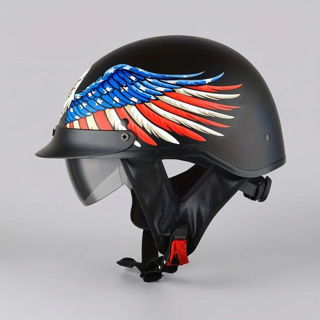 Eagle-Wing | Motorcycle Helmet with Retractable Smoked Visor | Lightweight Half Design for Comfortable Rides 0