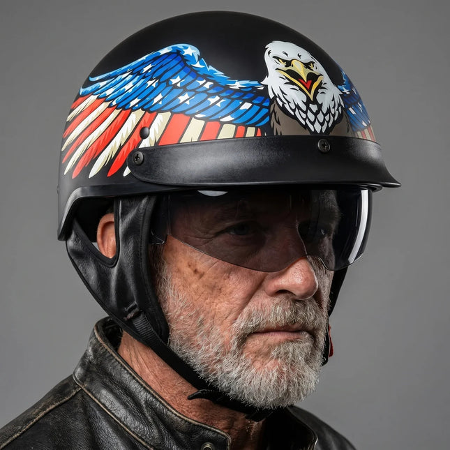 Eagle-Wing | Motorcycle Helmet with Retractable Smoked Visor | Lightweight Half Design for Comfortable Rides 1