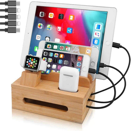 Eco-Friendly Bamboo Charging Station | 5-Port USB Hub with Cable Management for Organized Charging 2
