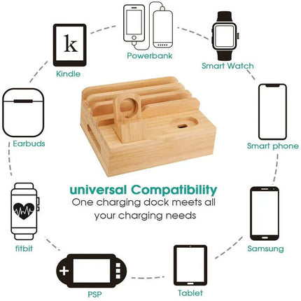 Eco-Friendly Bamboo Charging Station | 5-Port USB Hub with Cable Management for Organized Charging 3