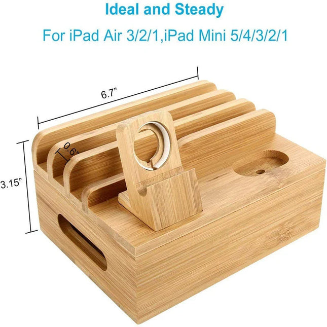 Eco-Friendly Bamboo Charging Station | 5-Port USB Organizer with Smartwatch & Earbuds Holders for Efficient Device Management 1