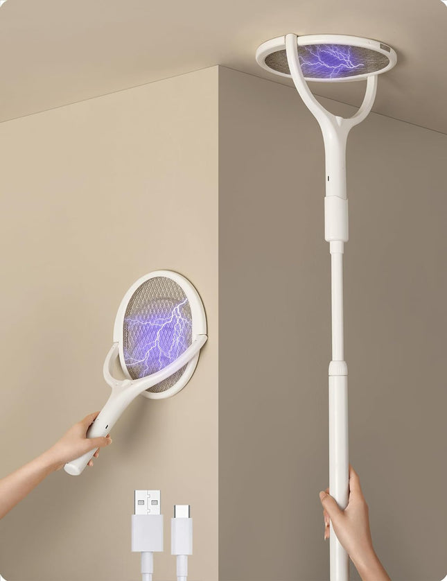 Eco-Friendly Electric Fly Swatter with 90-Degree Swivel Head for Effective Insect Control 0