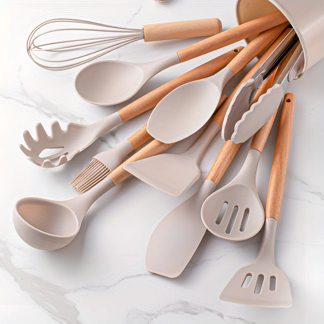 Eco-Friendly Kitchenware Set | 12-Piece Silicone Utensils with Bamboo Handles for Stylish Cooking 0