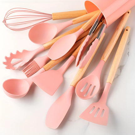 Eco-Friendly Kitchenware Set | 12-Piece Silicone Utensils with Bamboo Handles for Stylish Cooking 10