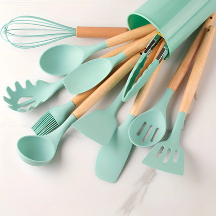 Eco-Friendly Kitchenware Set | 12-Piece Silicone Utensils with Bamboo Handles for Stylish Cooking 7