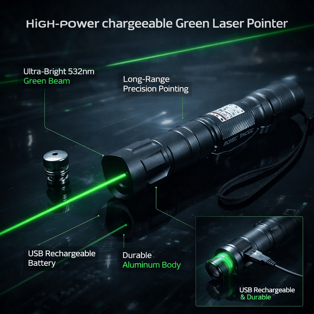 Eco-Friendly Laser Pointer | USB Rechargeable Green Laser with Extended Range for Presentations and Stargazing 1
