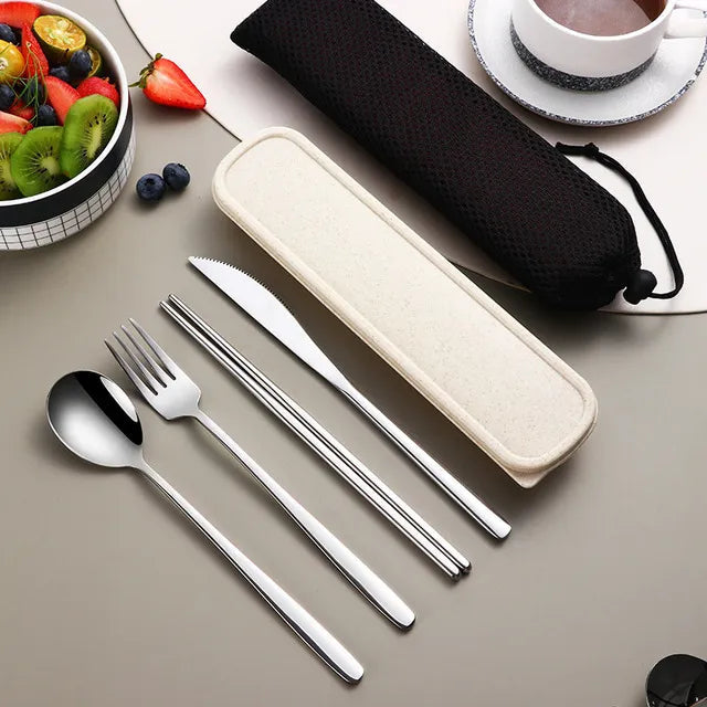 Eco-Friendly Portable Cutlery Set with Stainless Steel Utensils | Compact Design for Sustainable Dining 0