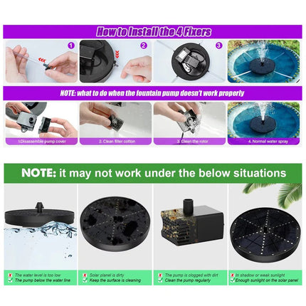 Eco-Friendly Solar Fountain with 60 LED Lights & 8 Spray Patterns for Outdoor Ambiance 6