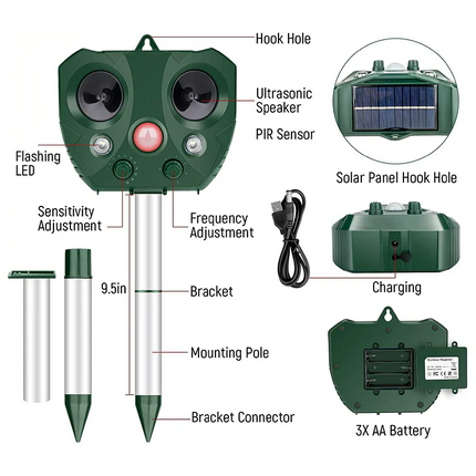 EcoGuard | Solar-Powered Ultrasonic Bird Deterrent System with Dual Charging | Humane Solution for Garden Protection 6
