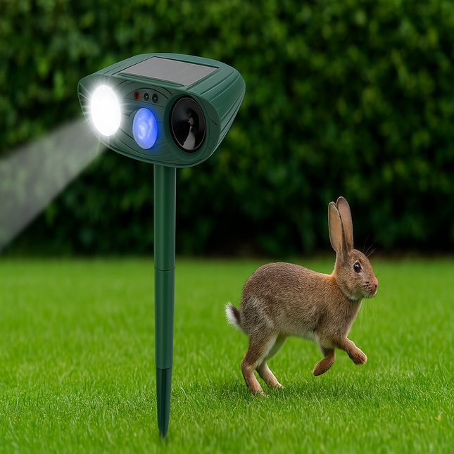 EcoGuard | Solar Powered Ultrasonic Rabbit Repeller with Flashing Lights | Effective Pest Control for Gardens 0