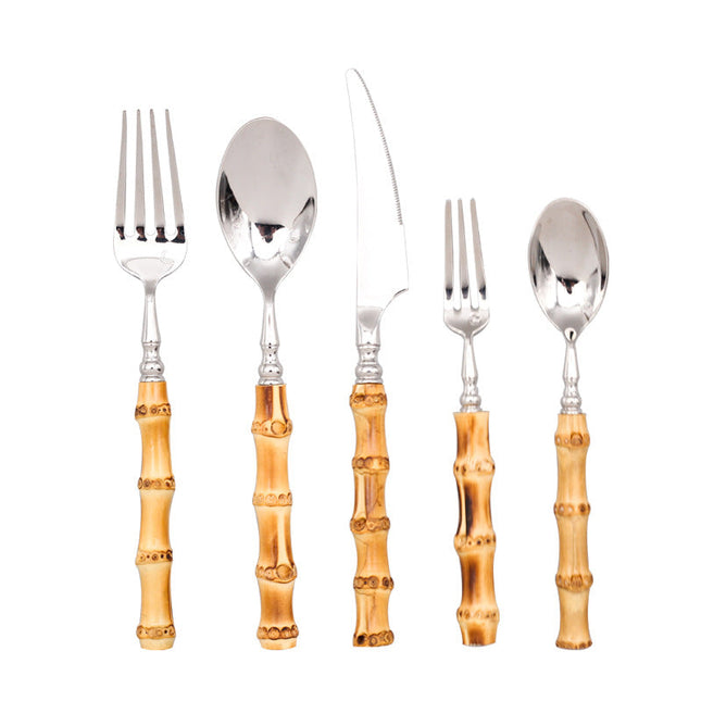 Eco Chic | Bamboo Cutlery Set with Stainless Steel Accents | Sustainable Dining for Elegant Gatherings 0