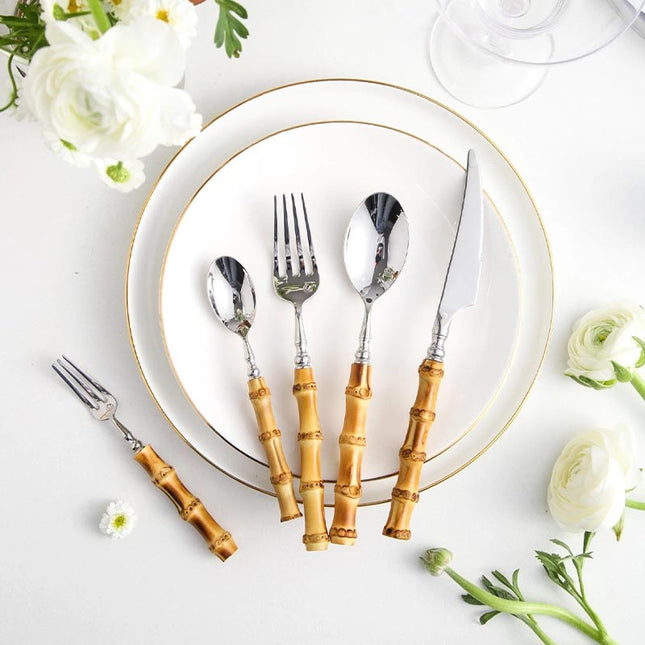 Eco Chic | Bamboo Cutlery Set with Stainless Steel Accents | Sustainable Dining for Elegant Gatherings 1
