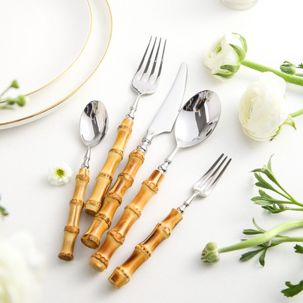 Eco Chic | Bamboo Cutlery Set with Stainless Steel Accents | Sustainable Dining for Elegant Gatherings 2