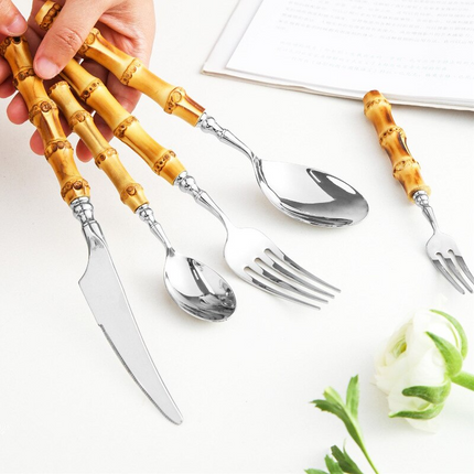 Eco Chic | Bamboo Cutlery Set with Stainless Steel Accents | Sustainable Dining for Elegant Gatherings 3