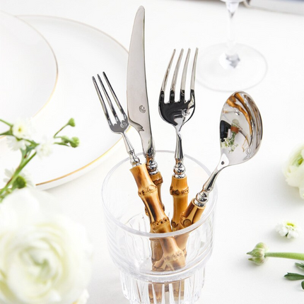 Eco Chic | Bamboo Cutlery Set with Stainless Steel Accents | Sustainable Dining for Elegant Gatherings 4
