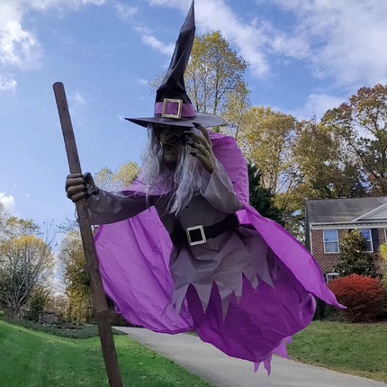Eerie Halloween Decoration | 6-Foot Flying Witch with Realistic Floating Effect | Easy Outdoor Setup for Spooky Ambiance 4