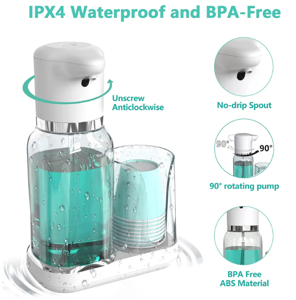 Effortless Mouthwash Dispenser | Hands-Free Design with Adjustable Volume for Hygienic Oral Care 1