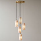 5 heads Round canopy: Diameter 12 in x H 59 in / Brass & White Alabaster