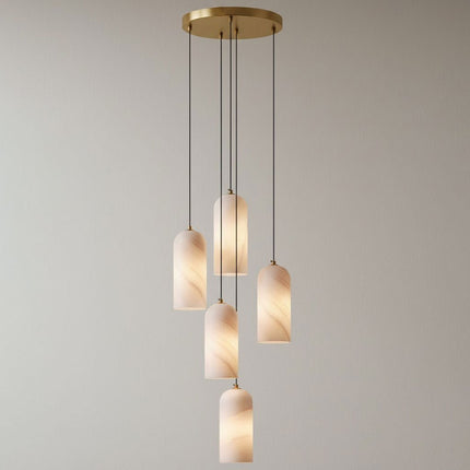 Elegant Alabaster Globe Pendant Light with Brass Finish | Adjustable Height for Versatile Illumination 5