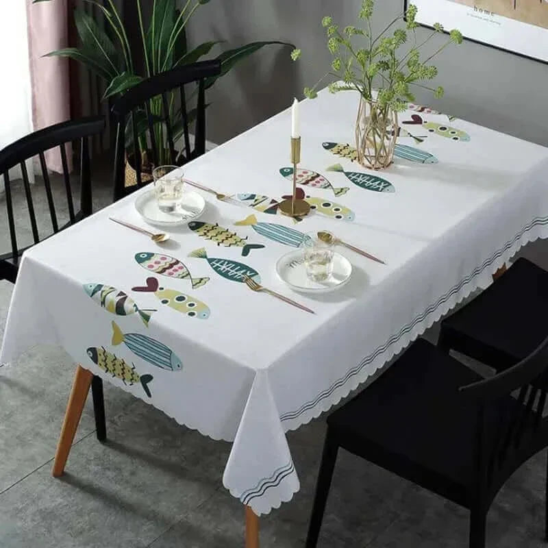 Elegant Aquatic Design | Stain-Resistant Tablecloth with Durable Oxford Fabric | Easy Care for Stylish Dining 0