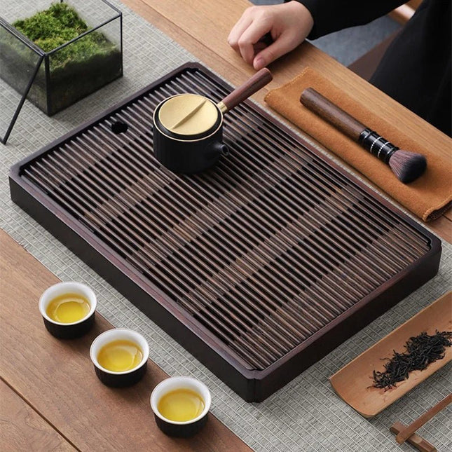 Elegant Bamboo Tea Tray with Water Drain System | Perfect for Tea Lovers 1