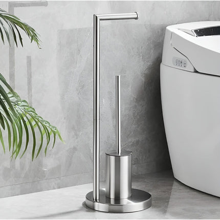 Elegant Bathroom Collection | Free Standing Toilet Paper Holder with Integrated Brush | Space-Saving Design for Modern Hygiene 2