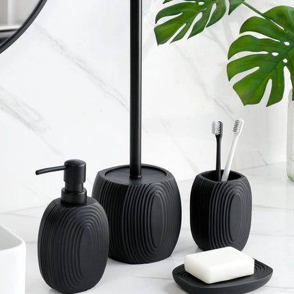 Elegant Bathroom Set | Black Ribbed Accessories with Durable Design | Modern Minimalist Collection for Stylish Spaces 0