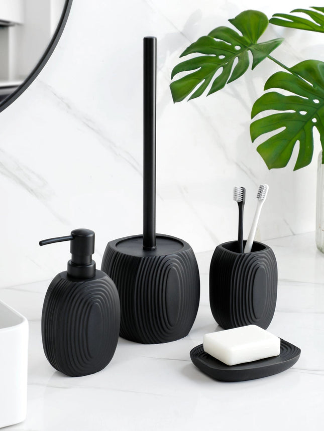 Elegant Bathroom Set | Black Ribbed Accessories with Durable Design | Modern Minimalist Collection for Stylish Spaces 0