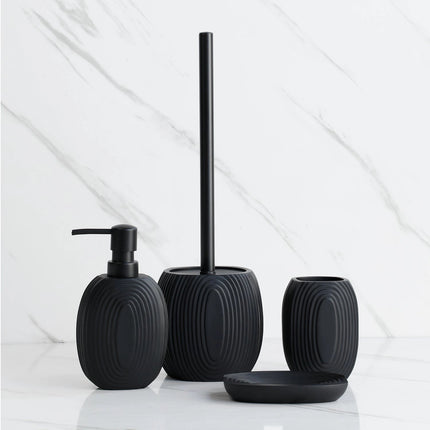 Elegant Bathroom Set | Black Ribbed Accessories with Durable Design | Modern Minimalist Collection for Stylish Spaces 1
