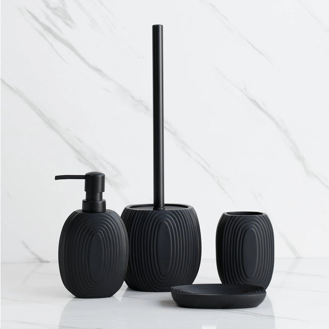 Elegant Bathroom Set | Black Ribbed Accessories with Durable Design | Modern Minimalist Collection for Stylish Spaces 1