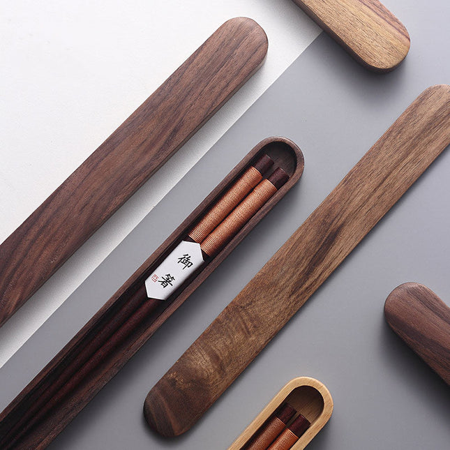 Elegant Black Walnut Chopsticks with Decorative Thread in Wooden Box | Premium Quality for Fine Dining 1