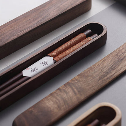 Elegant Black Walnut Chopsticks with Decorative Thread in Wooden Box | Premium Quality for Fine Dining 4