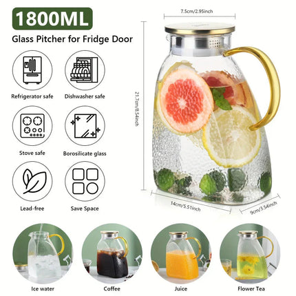 Elegant Borosilicate Glass Water Pitcher with Lid & Handle | Ideal for Iced Tea, Juice, and Infused Beverages 4