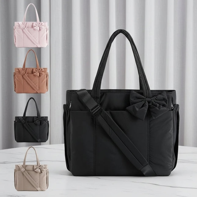 Elegant Bow Nylon Tote Bag | Lightweight & Spacious Design for Work and Travel 0