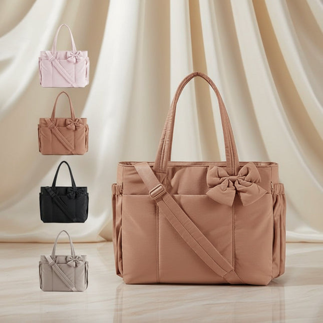 Elegant Bow Nylon Tote Bag | Lightweight & Spacious Design for Work and Travel 1