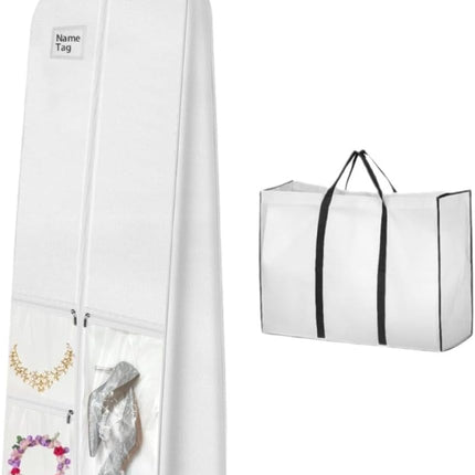 Elegant Bridal Garment Bag | Extra-Large Wedding Dress Storage with Zipped Pockets for Safe Travel 0