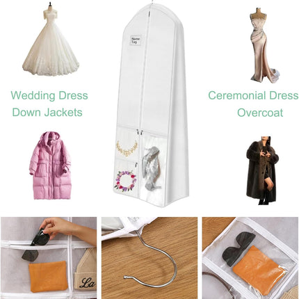 Elegant Bridal Garment Bag | Extra-Large Wedding Dress Storage with Zipped Pockets for Safe Travel 3