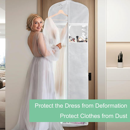 Elegant Bridal Garment Bag | Extra-Large Wedding Dress Storage with Zipped Pockets for Safe Travel 5