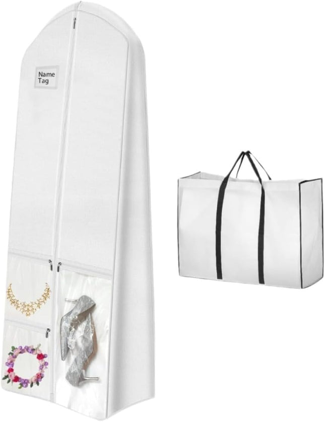 Elegant Bridal Gown Bag | Extra-Large Dustproof Wedding Gown Travel Bag with Accessory Pockets for Ultimate Protection 0