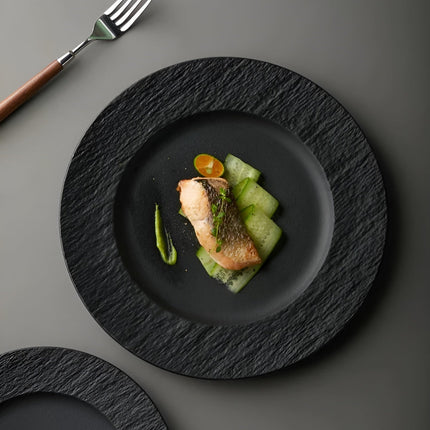 Elegant Ceramic Dinner Plate | Textured Rim Stoneware Dinnerware for Stylish Dining 0