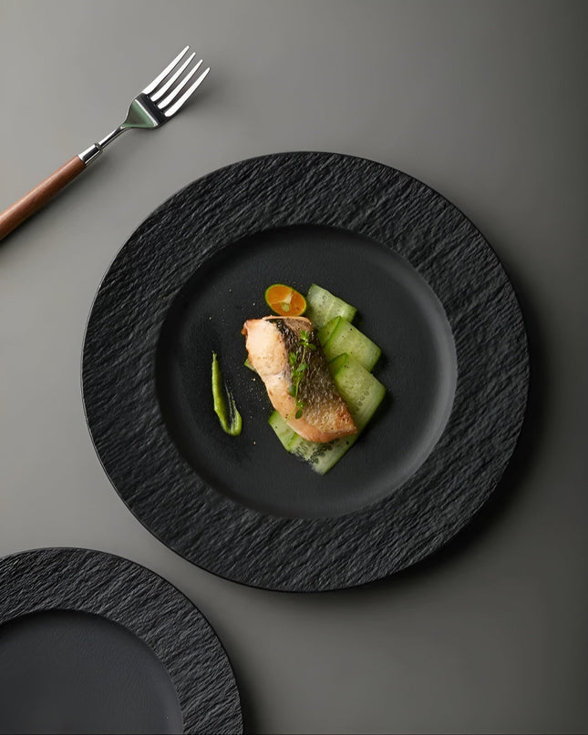 Elegant Ceramic Dinner Plate | Textured Rim Stoneware Dinnerware for Stylish Dining 0