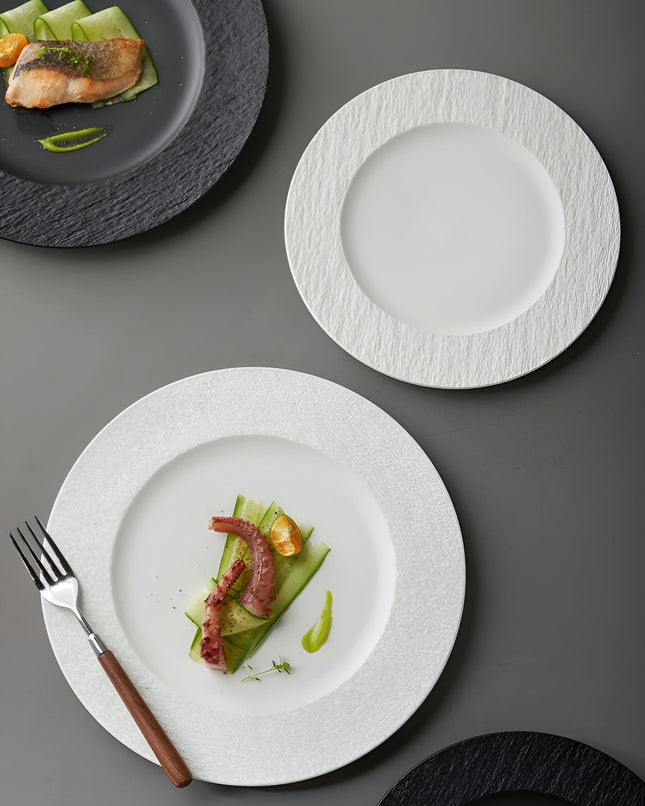 Elegant Ceramic Dinner Plate | Textured Rim Stoneware Dinnerware for Stylish Dining 1