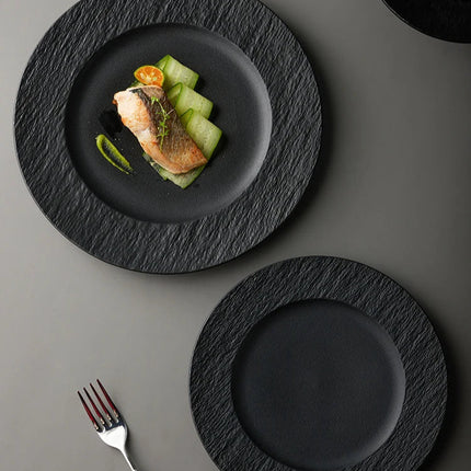 Elegant Ceramic Dinner Plate | Textured Rim Stoneware Dinnerware for Stylish Dining 2