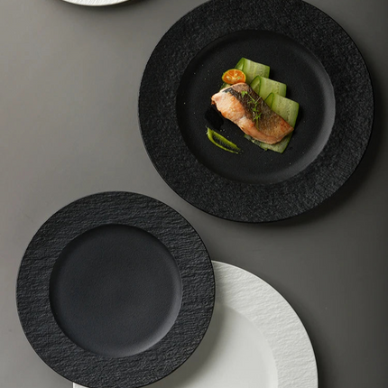 Elegant Ceramic Dinner Plate | Textured Rim Stoneware Dinnerware for Stylish Dining 4