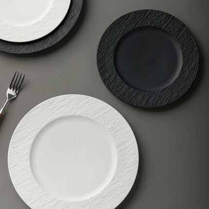 Elegant Ceramic Dinner Plate | Textured Rim Stoneware Dinnerware for Stylish Dining 5