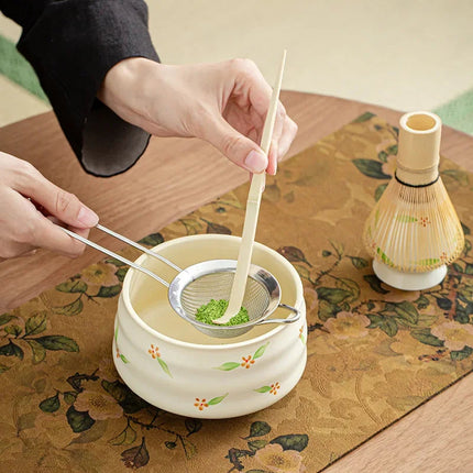 Elegant Ceramic Matcha Teaware Set with Cherry Blossom Design | Complete Brewing Kit for Authentic Japanese Tea Experience 3
