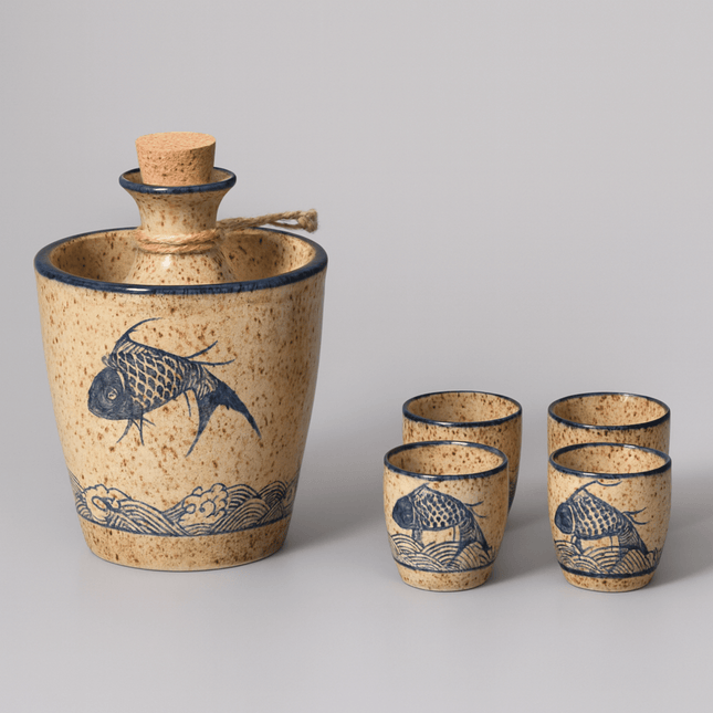 Elegant Ceramic Sake Set | Handcrafted Japanese Design with Koi Motif | Perfect for Hot and Cold Beverages 0
