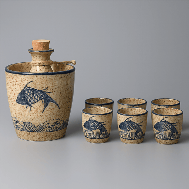 Elegant Ceramic Sake Set | Handcrafted Japanese Design with Koi Motif | Perfect for Hot and Cold Beverages 1