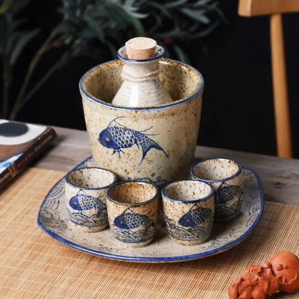 Elegant Ceramic Sake Set | Handcrafted Japanese Design with Koi Motif | Perfect for Hot and Cold Beverages 2